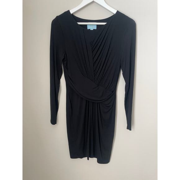 CeCe by Cynthia Steffe Black Long Sleeve Wrap Dress Size Medium Lined - Picture 1 of 5